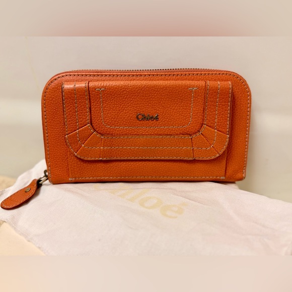 Chloe Handbags - Full Inclusion Chloe Peacock Orange Pebbled Paraty Zippy Wallet